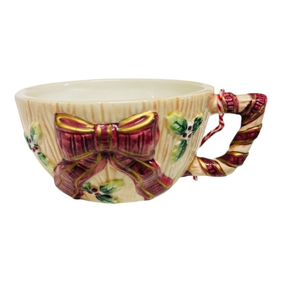 Vintage WBI Cookies For Santa Holly & Bow Ceramic Teacup & Saucer Set - Picture 2 of 10